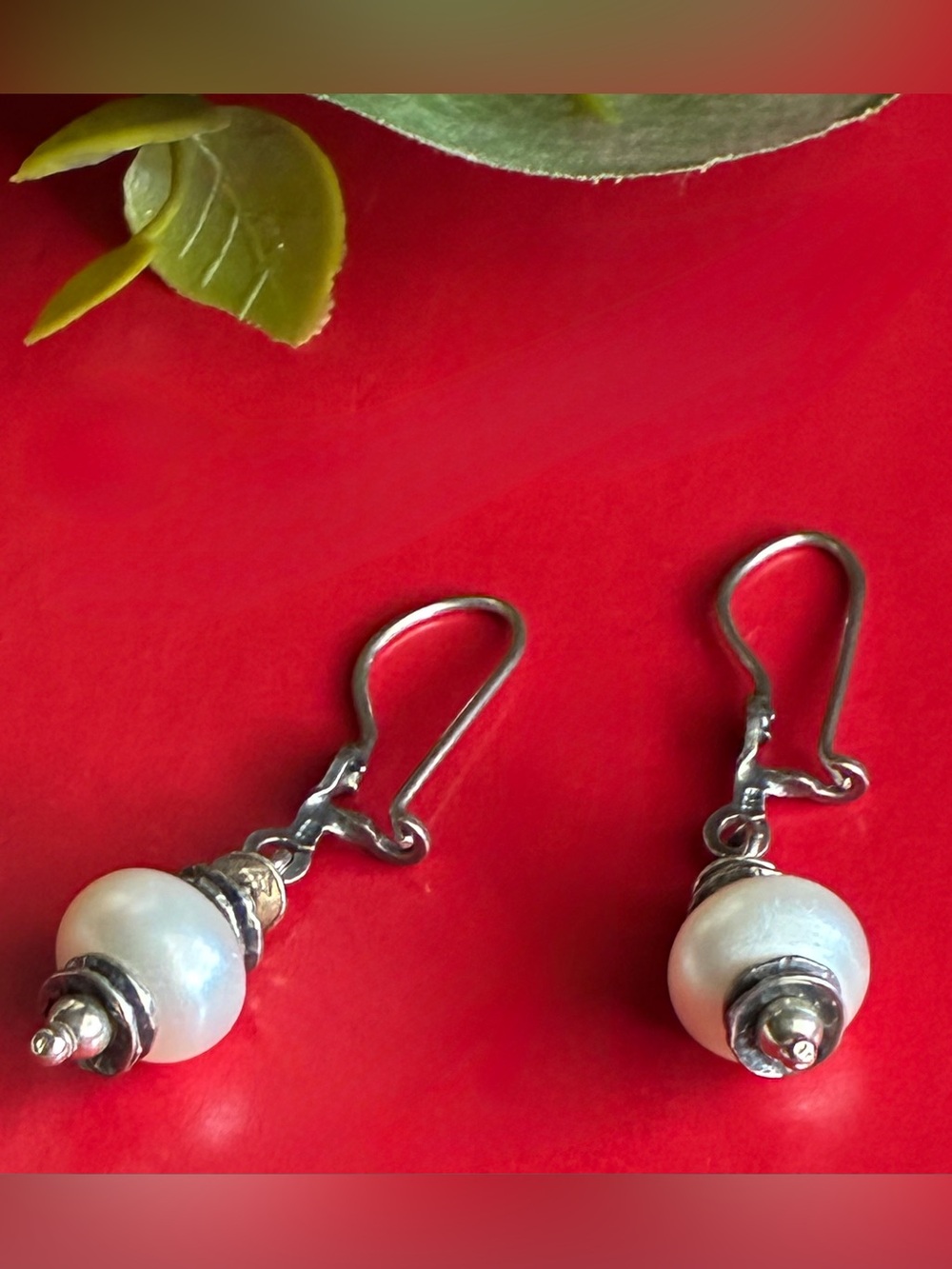 925 Silver Earrings,Classic White Pearl Drop Earrings - Silver Accent - Picture 5 of 5